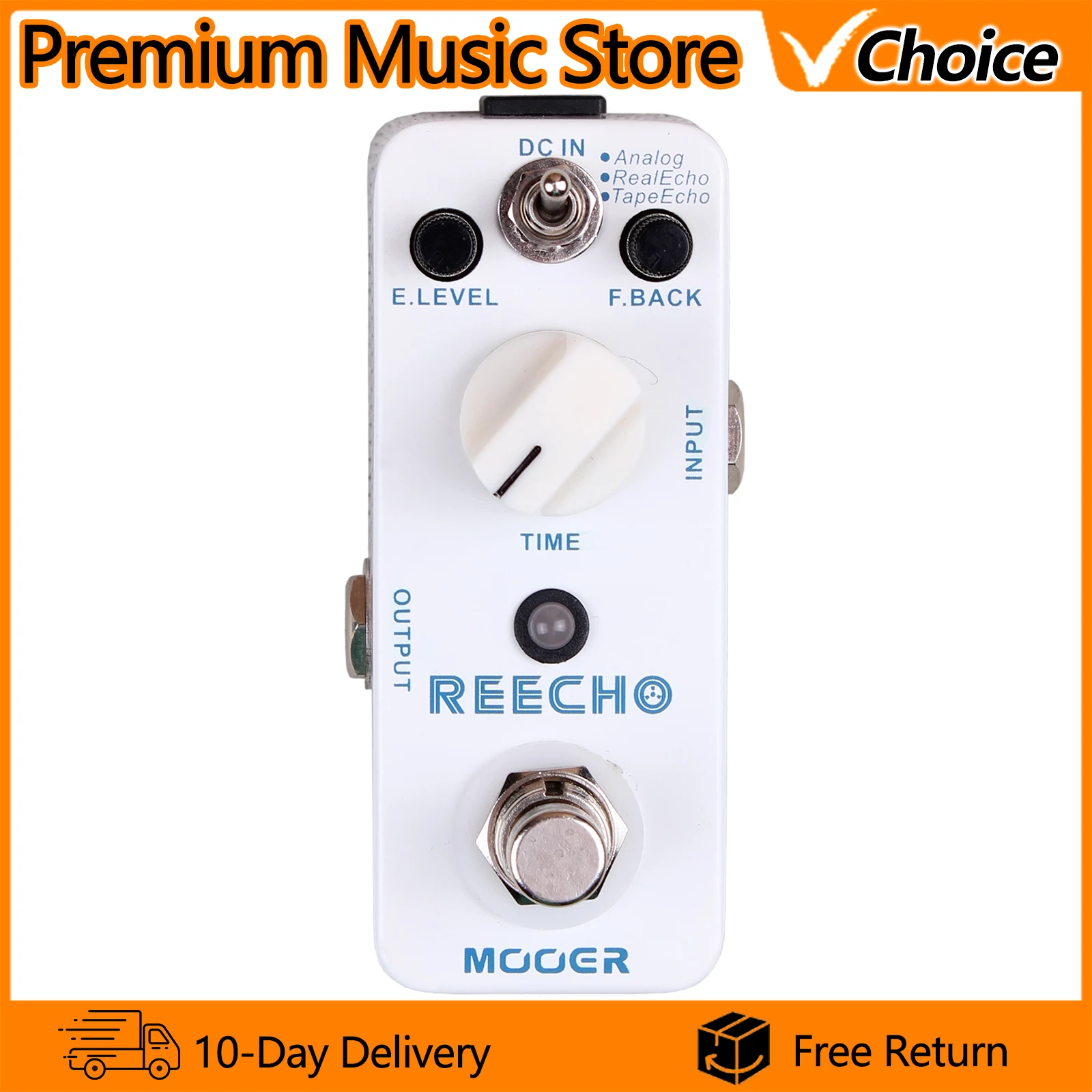 

Гитарная педаль эффектов MOOER Reecho: цифровой дилэй с 3 режимами, аналоговый реальный эхо, эффект ленточного эха для электрогитары и баса, True Bypass