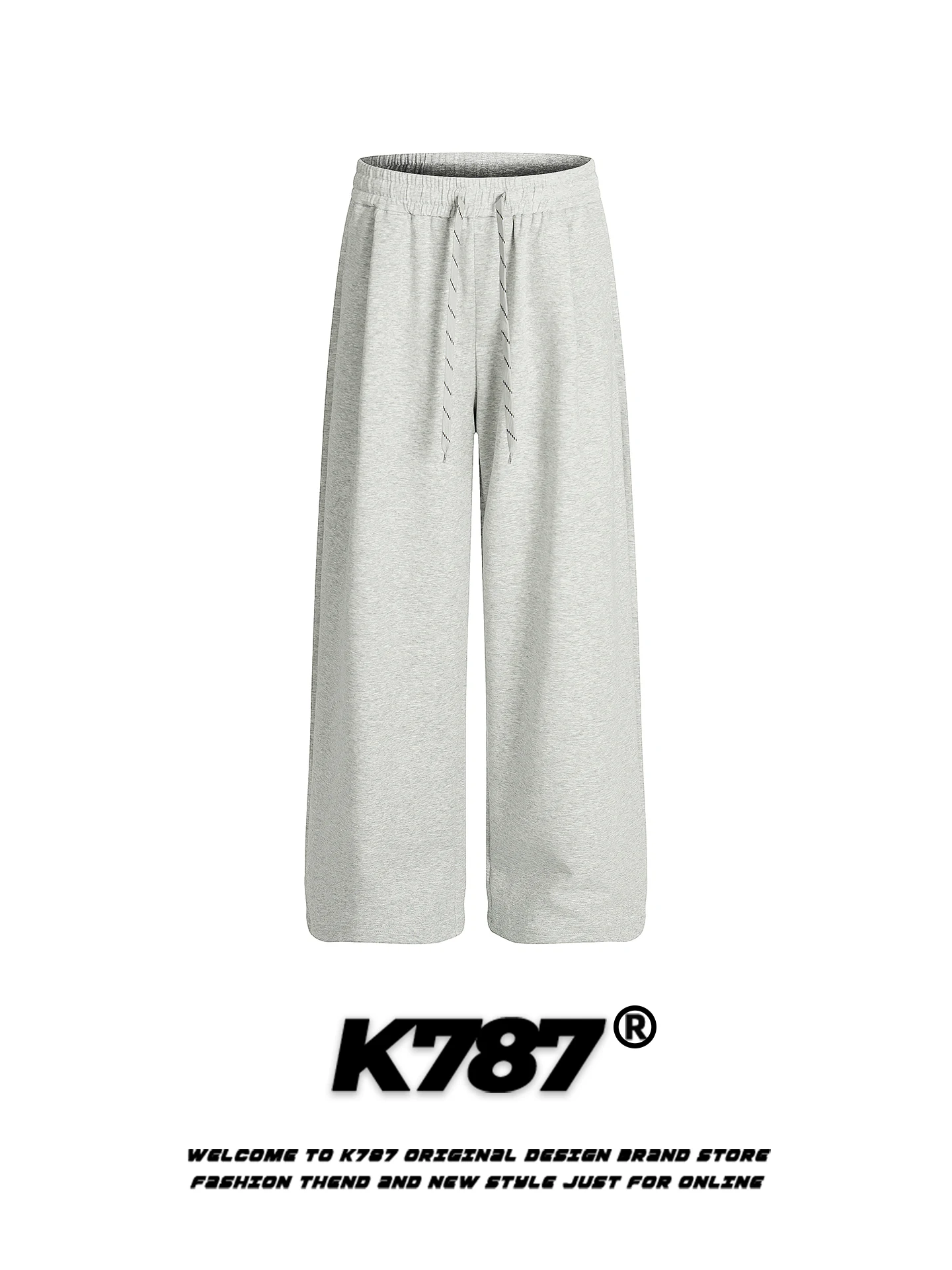 

K787 American Casual Loose Wide Leg Pants Dstring ex Sport Sle Loose Straight Tube Drapey Wide Leg Long Trousers