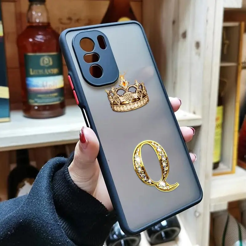 Initial Letter R Q Queen Crown Phone Case For Xiaomi Redmi 10C 9T 9A 9C Note 8 9 10 11 12 Pro Plus S 12S Funda Matte Clear Cover