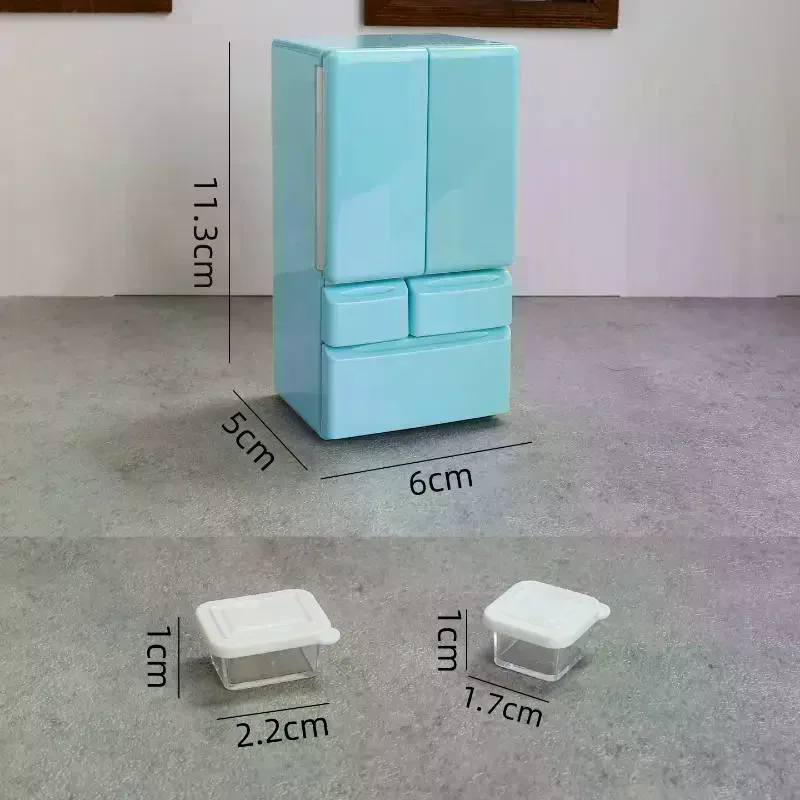 1 Zestaw Miniaturowych Żywności do Zabawy w Kuchnię, Scena z Meblami Kieszonkowymi, Model 1:12, Zabawki do Domku dla Lalek, Kreskówkowy Mini Lodówka