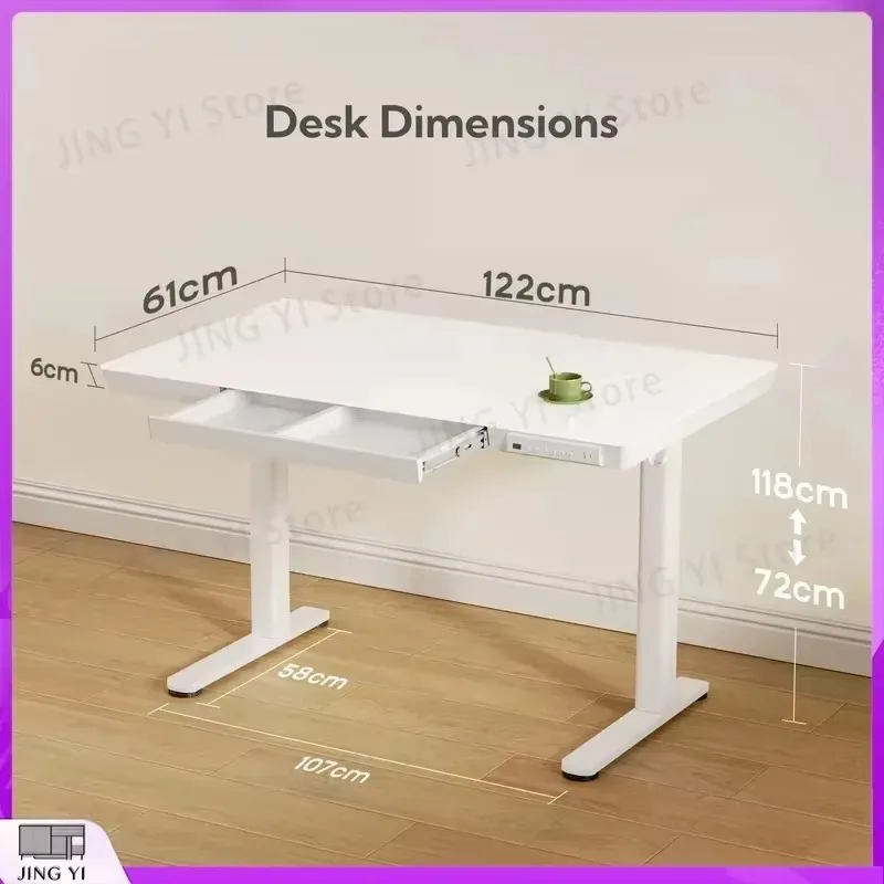 Adjustable Glass Standing Desk 120x60 cm Electric Height Adjustable Computer Desk with Drawers USB Charging Ports Office Desk