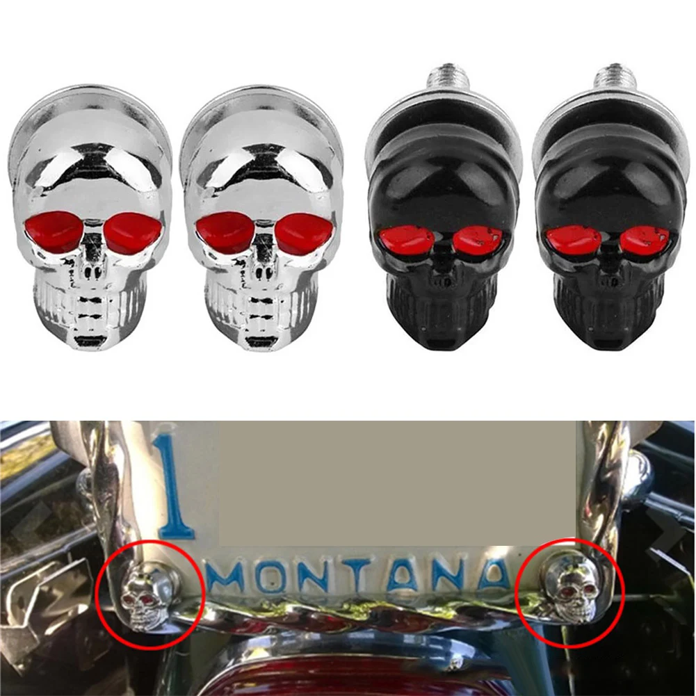 2Pcs Car Truck Skull License Plate Frame Bolts Screws Plastic Spikes Fastener Cap Bolts Motorcycle License Plates Accessories