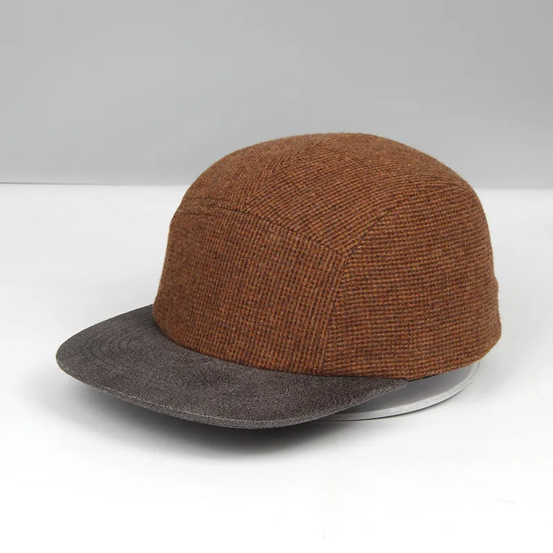 Neue Splicing-Tweed 5-Panel Baseballkappen mit anpassbarem Logo, Frühlings- und Herbst-Street-Trend, vielseitige Retro-Skateboard-Mützen, Unisex – Detail 9