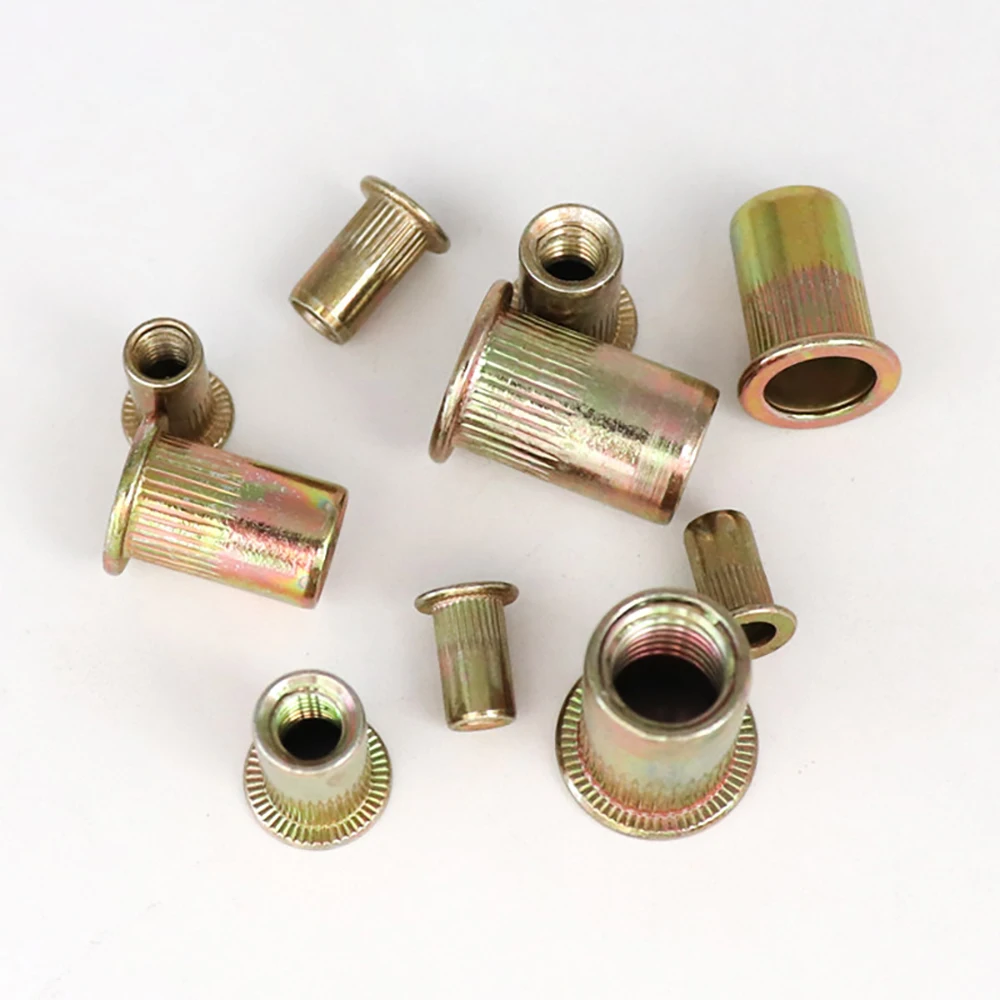 

10Pcs M4 M5 M6 M8 M10 Flat Head Rivet Nuts Set Threaded Riveter Insert Nutsert Cap Iron Threaded Rivet Nut