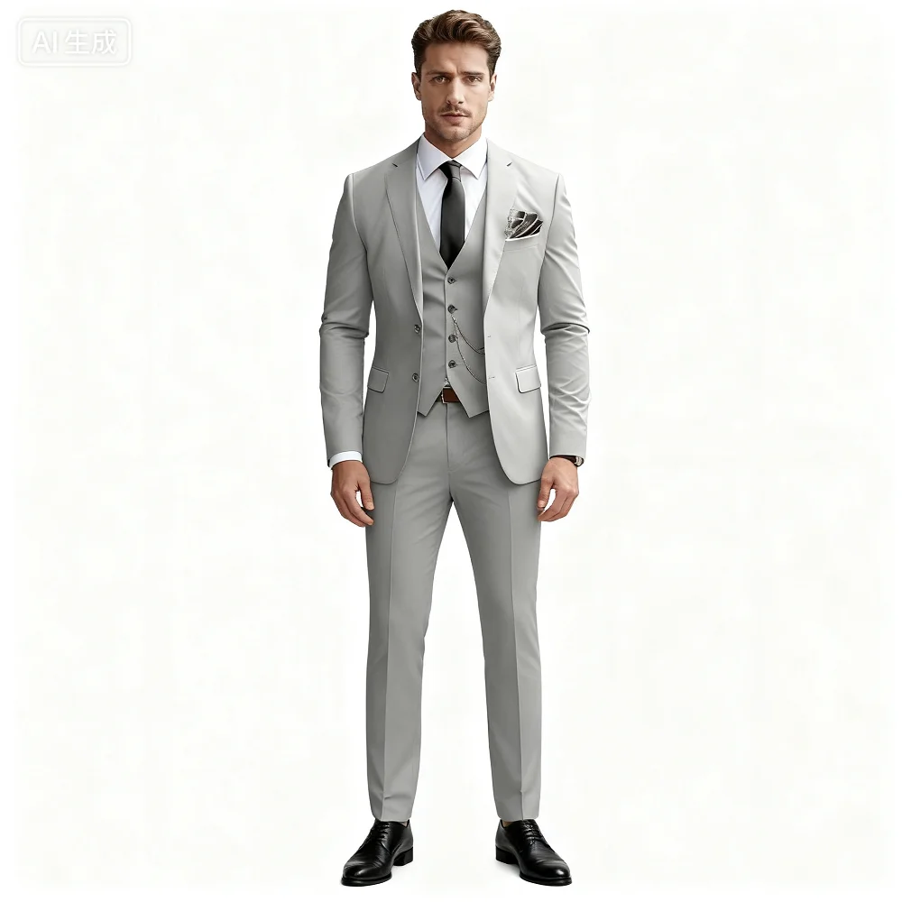 

Elegant Solid Slim Fit Men's Suits Fashion Design Groom Wedding Blazer Vest Pants Set for Party Prom Business Boyfriend Wear