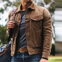 Autumn Retro Male Jacket Canvas Cotton Khaki Military Uniform Light Casual Work Safari Style Coats Man Clothing Mens Jacket