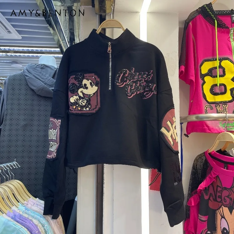 

2025 Autumn New Korean Style Loose Slimming Versatile Baseball Jacket Women's Unique Design Long Sleeves Zipper Coat Jaquetas