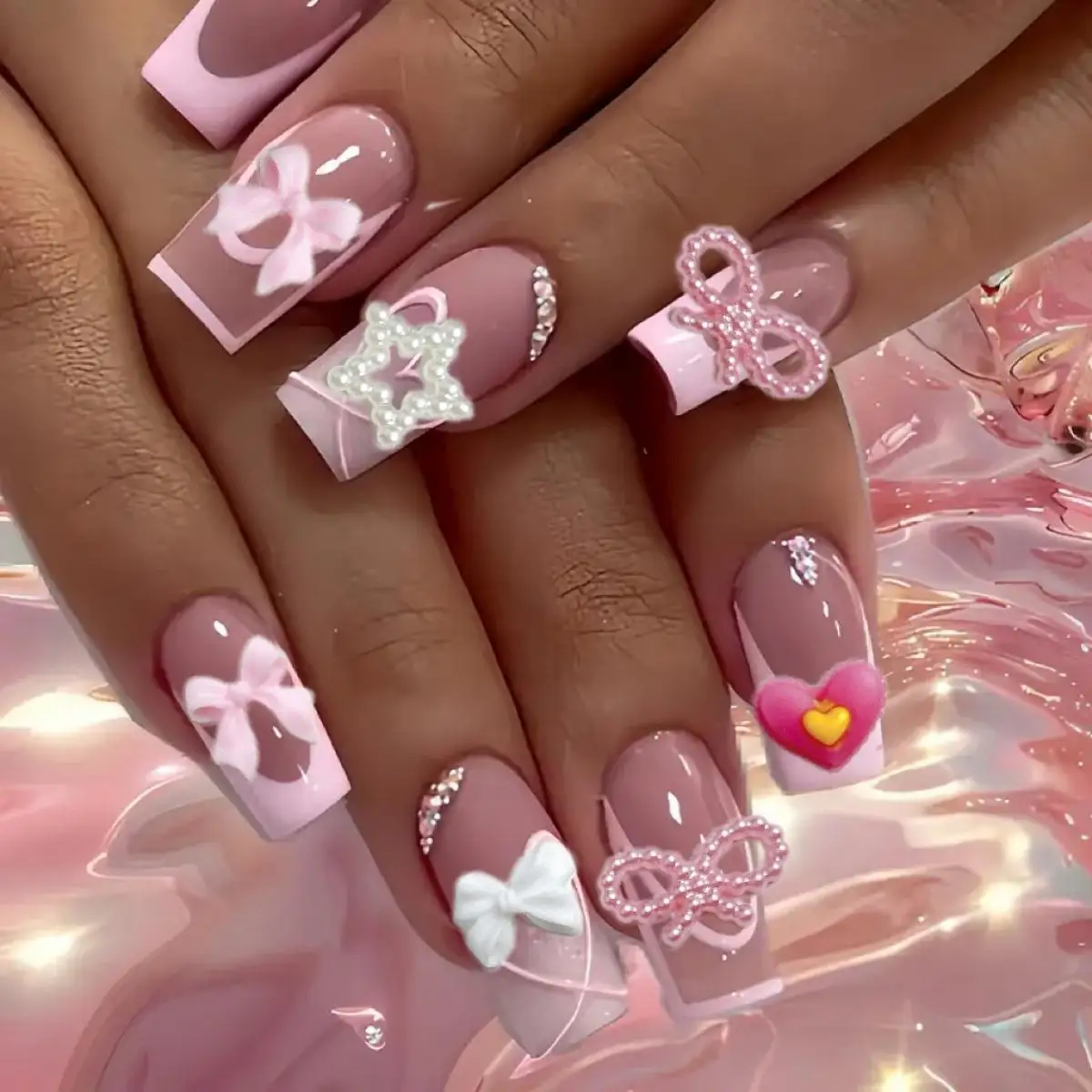 3D Resin Multi-Style Laser Ribbon Bow Nail Charms Bulk Hollow Bow Star Heart Square Nail Art Decoration DIY Crafts Accessories