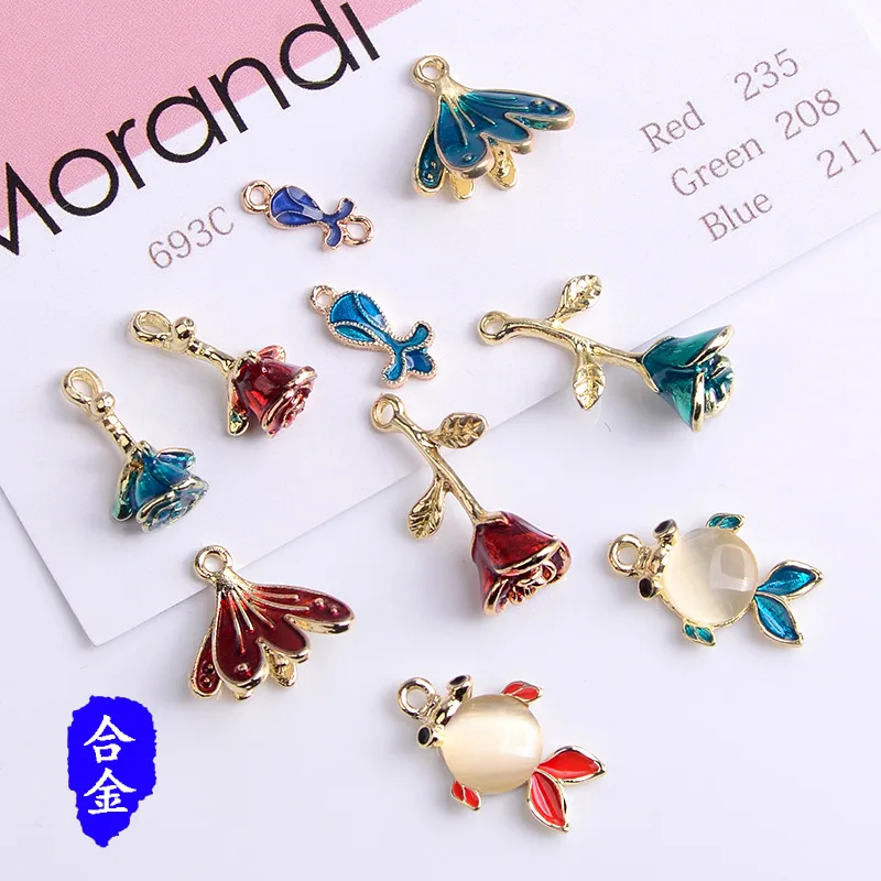 

100 pieces set of Japanese jewelry fish rose bouquet fish tail pendant DIY necklace bracelet material spot wholesale sale