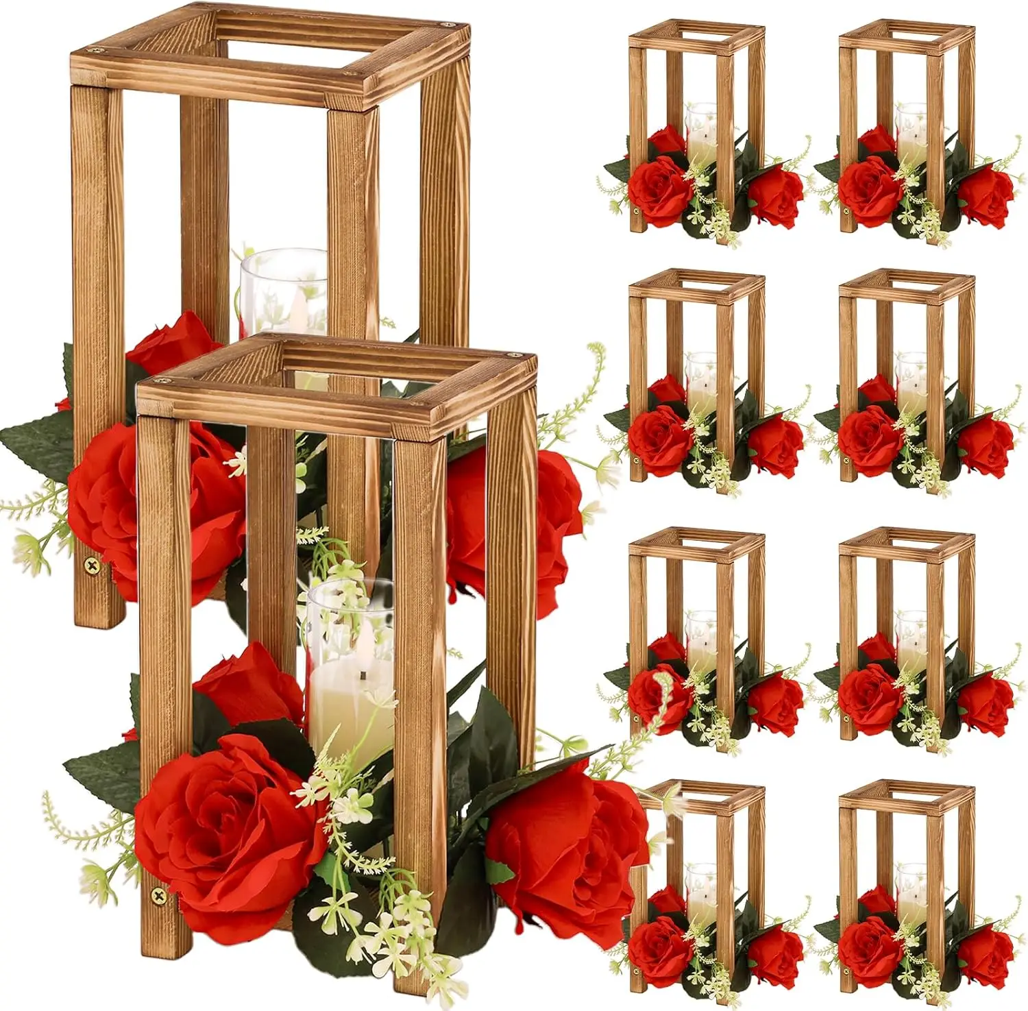 1 Piece Wooden Wedding Lantern Centerpiece Holders, Candle Lantern Holders for Table Wedding Fireplace Dining Party Decorations