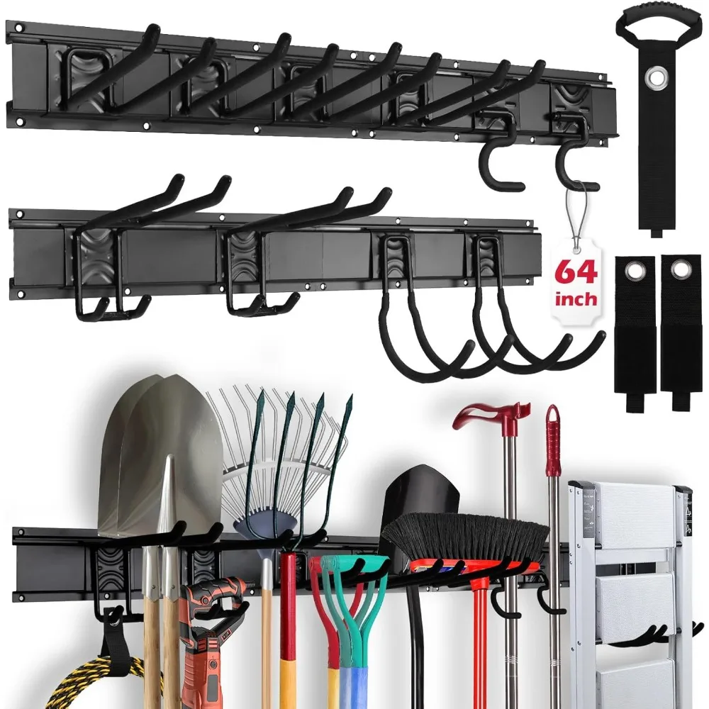 

Heavy Duty 64 Inch Wall Mounted Storage Organizer with Adjustable Hooks Anti Rust 300lbs Capacity