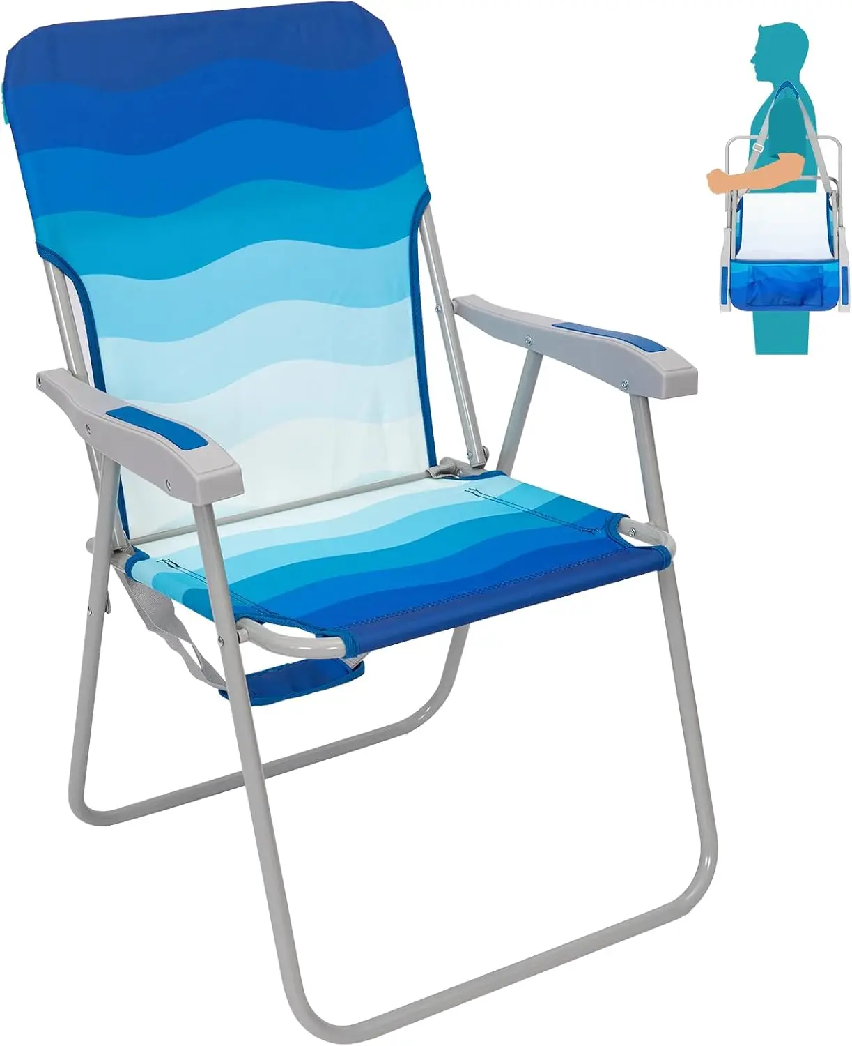 

Portable Folding Beach Chair with Shoulder Strap, High Back & Armrests, Supports 300lbs for Outdoor Relaxation