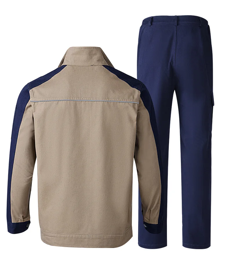 Herren-Arbeitsanzug aus strapazierfähiger Baumwolle, zweiteilig, mit mehreren Taschen, Jacke und Cargohose, Outdoor-Arbeitsuniform, lässiger Alltagsanzug für die Baubranche. – Detail 2