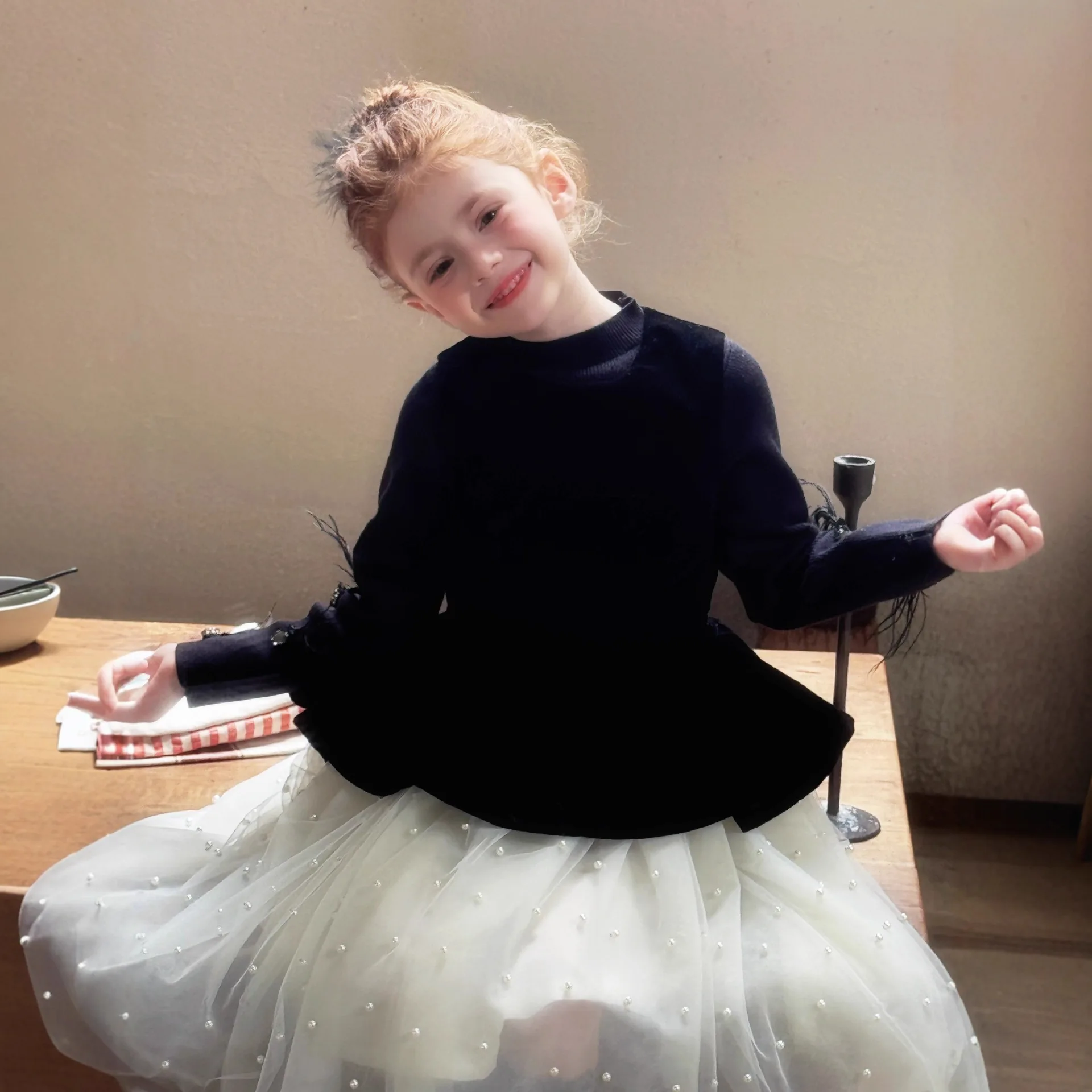 

Girls Skirt 2025 Autumn and Winter New Children's Clothing Korean Style Girl Baby Velvet Pearl Yarn Skirt Casual Simple Daily