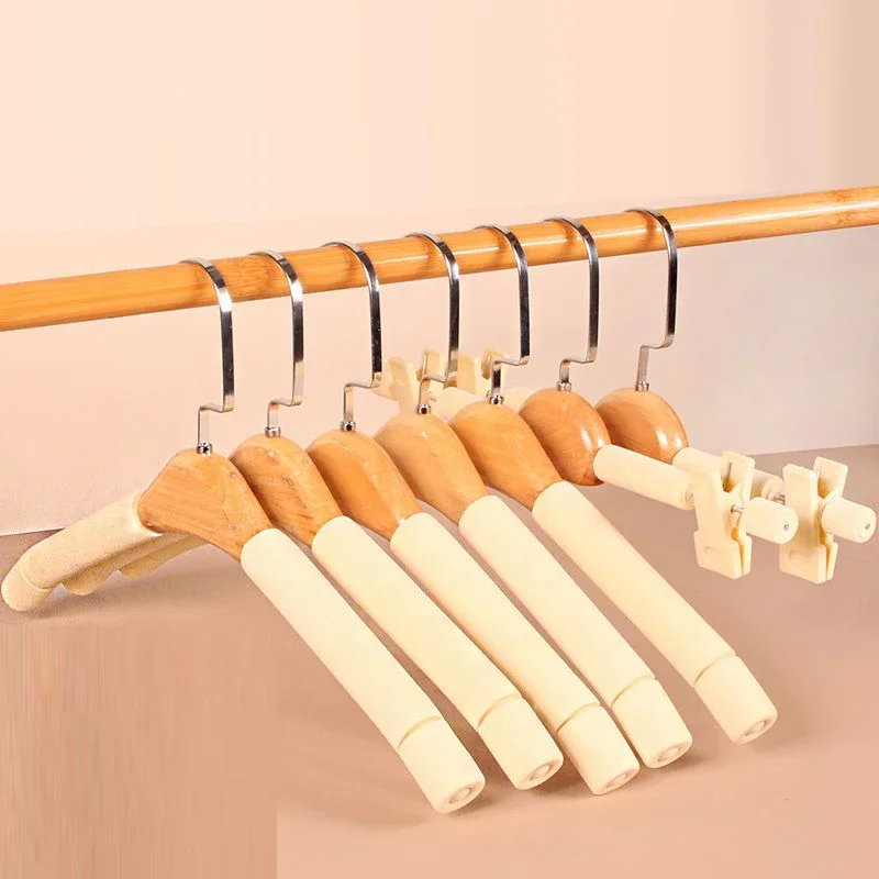 5pc/set Solid Wood Hangers Non-slip Sponge Coat Hangers Wooden Coat Sweater Pants Clothes Racks for Closet Wardrobes Organizer