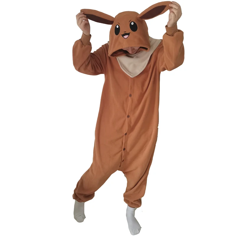 Eevee Onesies Halloween Cosplay Costume for Adults Women Pajamas One-Piece Pijamas Kigurumis Christmas Men Winter Homewear Gift