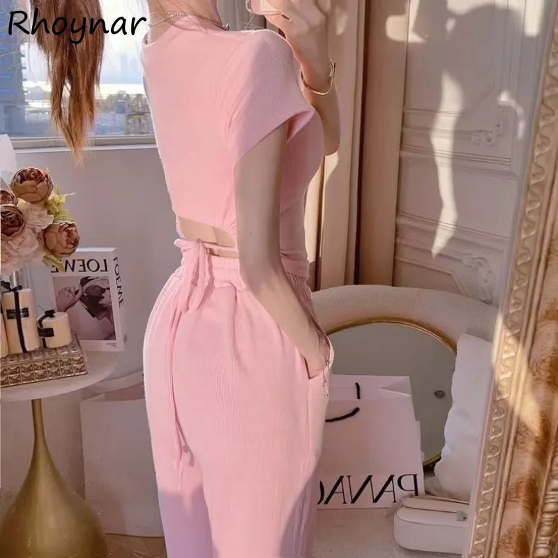 

Женские летние комплекты брюк, милые, пряные, повседневные, универсальные, узкие, с короткими рукавами, с эластичной резинкой на талии, удобная, уменьшающая возраст, уличная одежда, шикарная