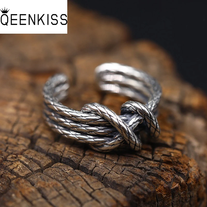 

QEENKISS RG6891 Fine Jewelry Wholesale Fashion New Woman Man Party Birthday Wedding Gift Vintage Knitting Tai Silver Open Ring