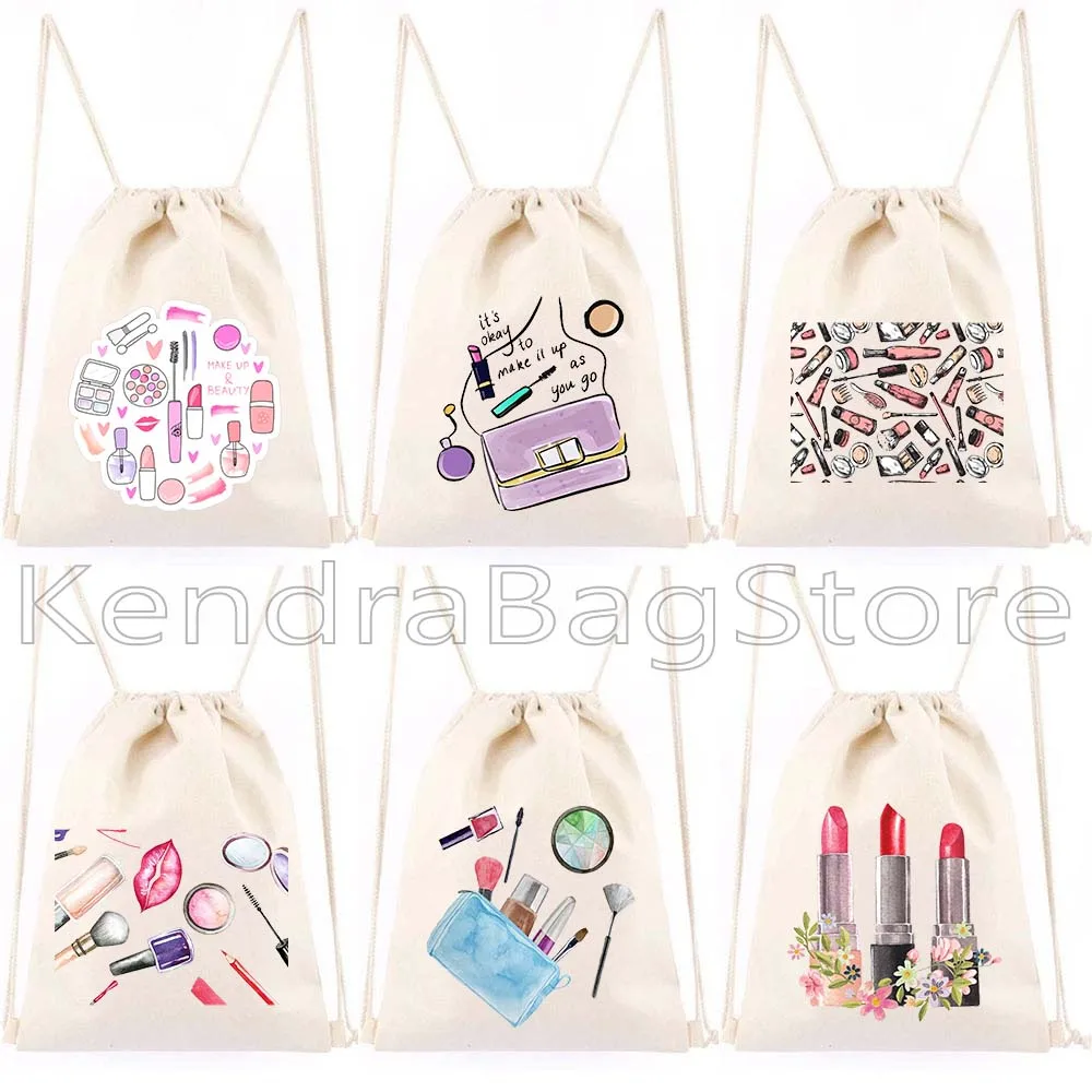 Make Up Artist Funny Print Girly Makeup BEAUTY Cosmetics Lipstick Chic Gifts Canvas Drawstring Bag Soccer Backpack Gym Sackpack