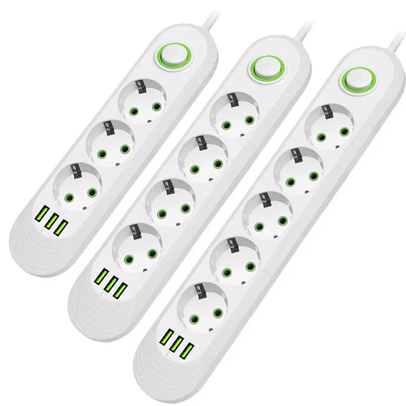 2M kabel EU-stekker stekkerdoos met 3 USB-aansluitingen Netwerkfilter Ronde pin AC-uitgangspoorten Verlengsnoer Elektrische oplaadadapter - afbeelding 2