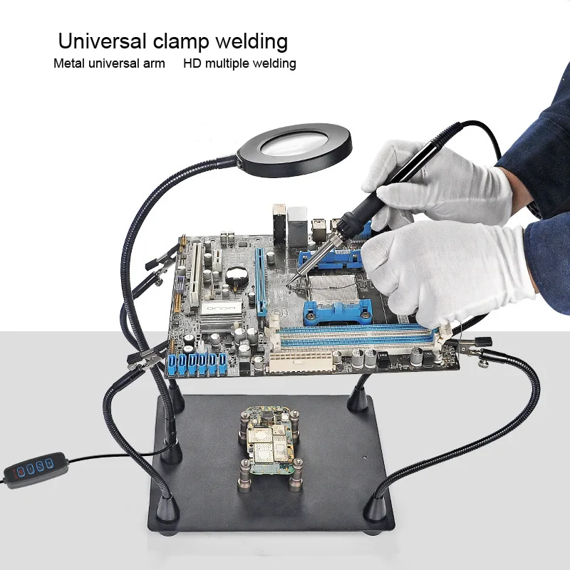 Soldering Third Hand PCB Holder 4Pcs Helping Hands Welsing Station 5X LED Magnifier Desk Lamp PCB SMD Illuminated Repair Tools