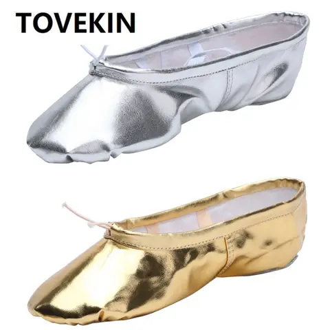TOVEKIN Quality Gold Silver PU Performance Yoga Belly Dance Shoes Soft Sole Gym Ballet Dance Shoes Kids Girls Woman