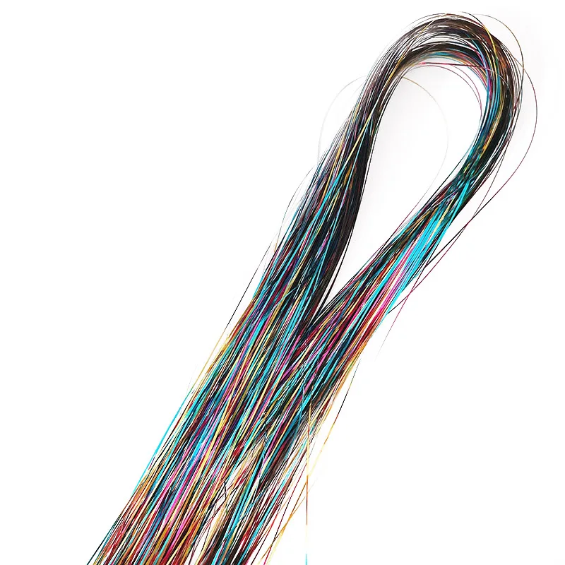 Shiny Sparkle Hair Tinsel 120Pcs/Lot 90cm Thin Colorful Rainbow Silk Hair Extensions Dazzles Women Hippie for Braiding Headdress