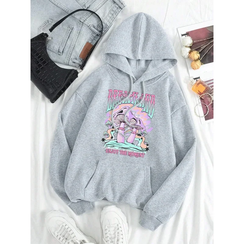 

Dreamland Enjoy The Moment Hoody Men Women Fleece Loose Pocket Clothing Cute O-Neck Streetwear Autumn Pullover Couple Hoody