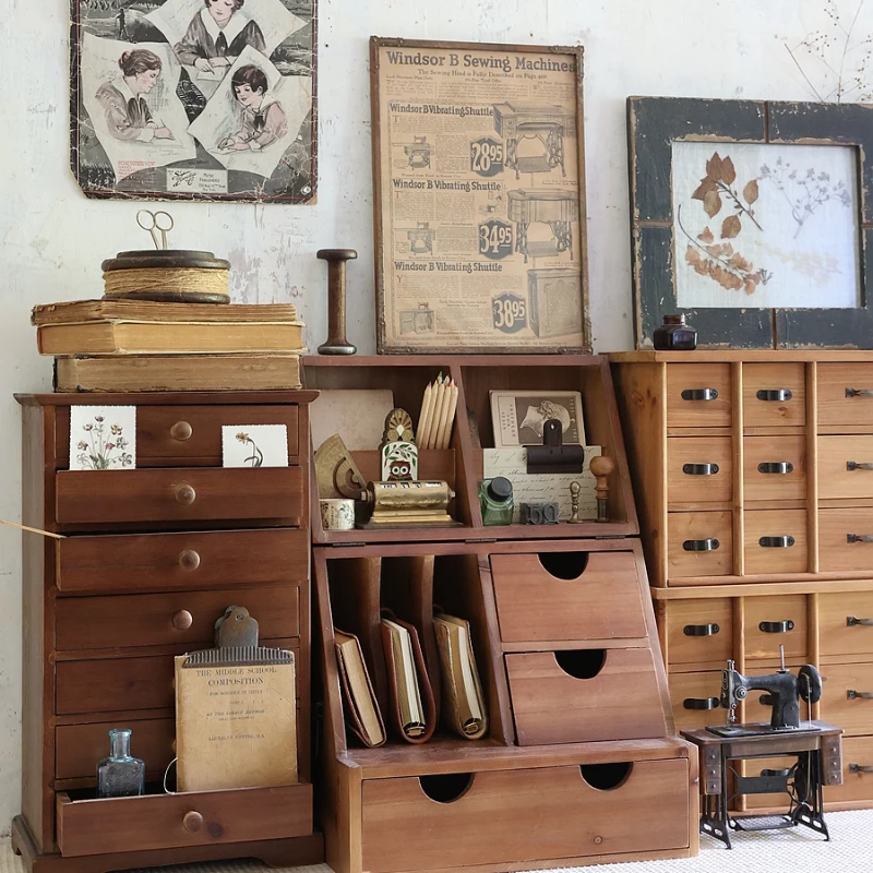 Medieval storage box, desk top, retro folding cabinet, seal tape, hand ledger, wooden storage rack