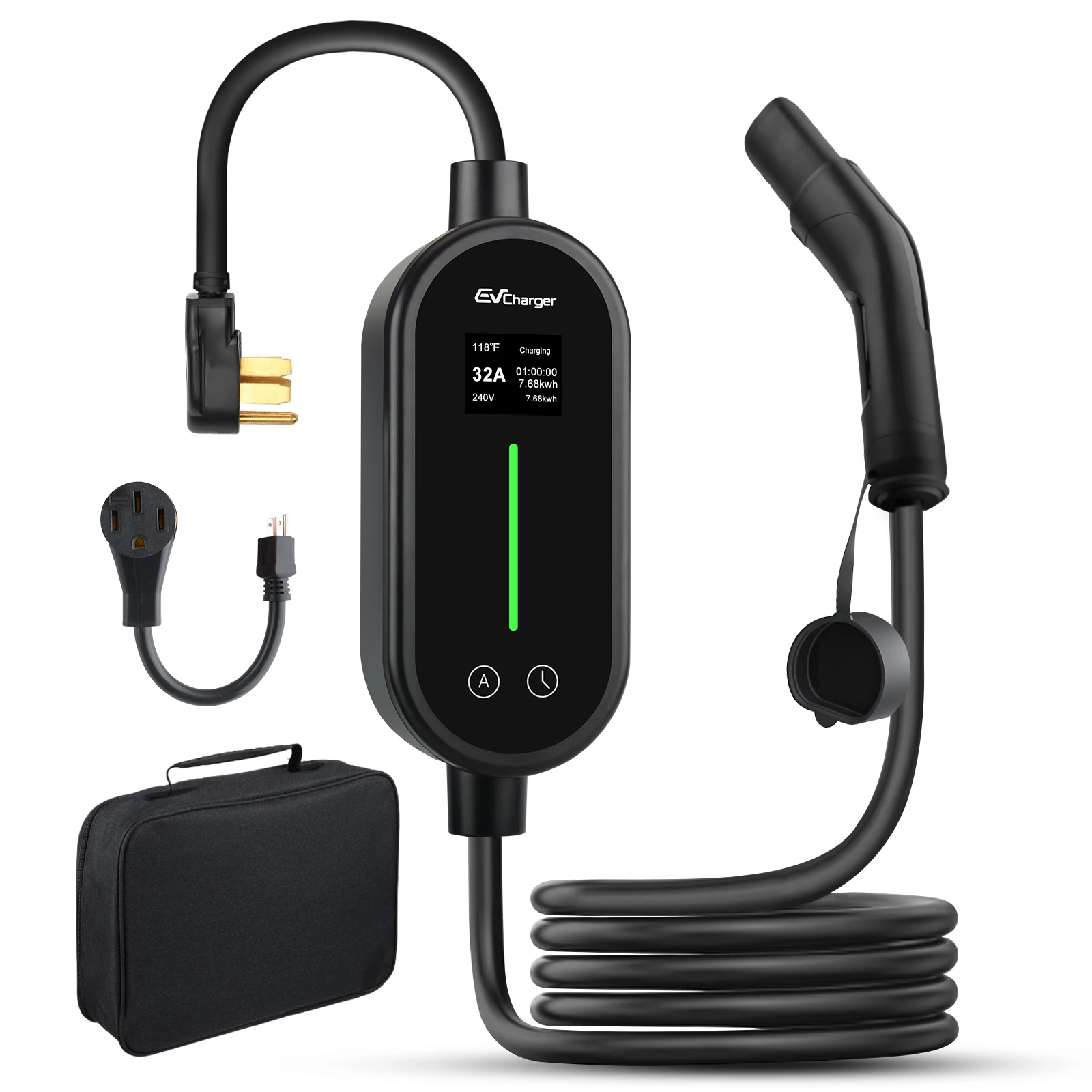 Junsun Portable EV Charger Level 1/2, 20FT Cable Electric Vehicle Charging Cable with NEMA 14-50P & 5-15P Plug, NACS Connector Compatible with Tesla Model X/Y/3/S, Adjustable Current Smart Car Charger for Home and Travel Use