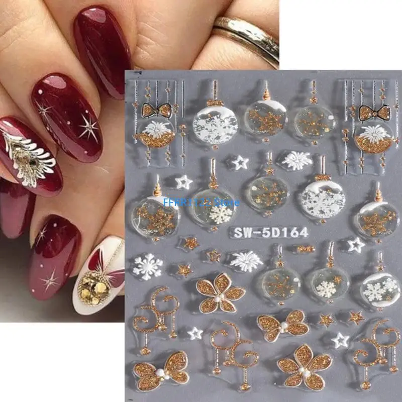 Y1uf Snowman Nails Decals Christmas Nails Art Adesions Snowflakes Adesivi Natale