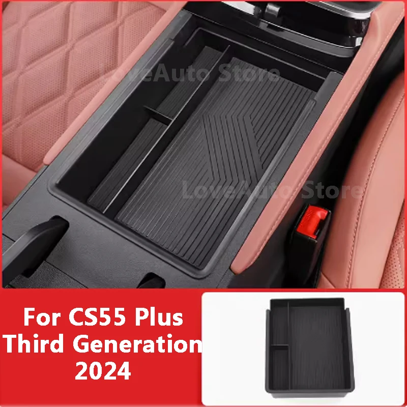 For Changan CS55 Plus 2024 Third Generation Car ABS Central Armrest Storage Box Container Interior Stowing Tidying Accessories