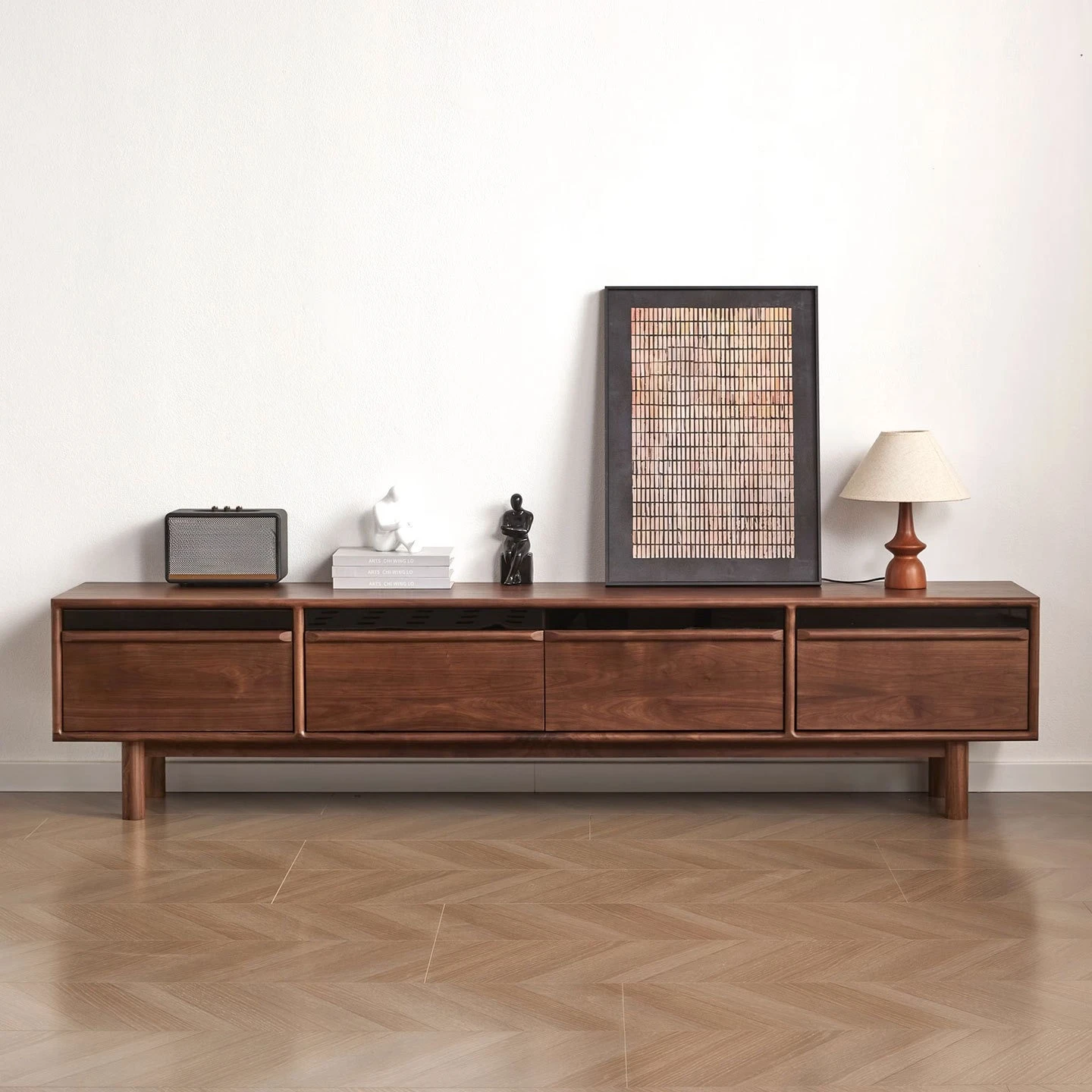 خزانة تلفزيون من خشب الجوز الأسود، وخزانة خط هيكل عظمي يابانية بسيطة وحديثة، وخزانة تخزين من الخشب الصلب الاسكندنافي #3
