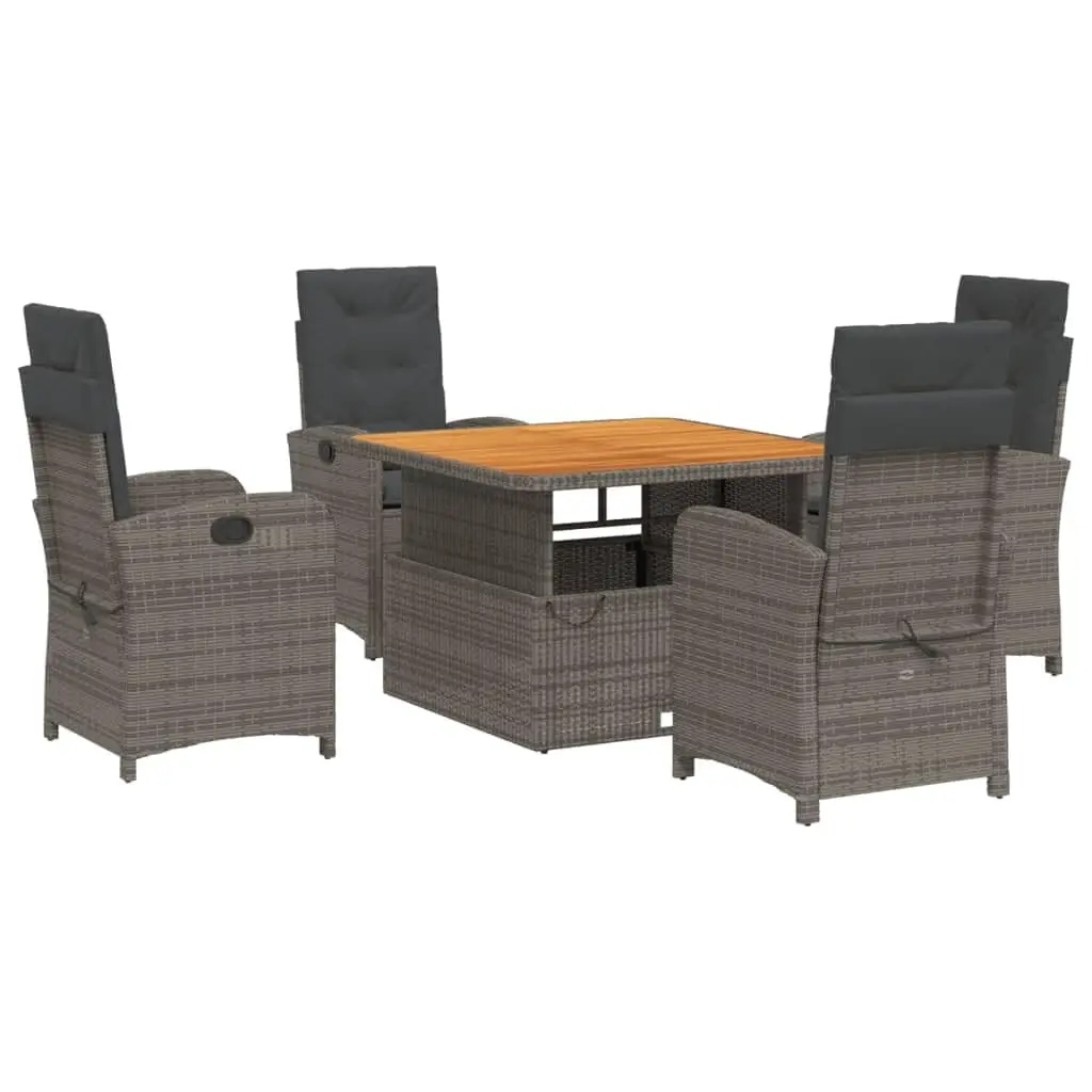 5 Piece Gray Poly Rattan Patio Dining Set with Cushions for Outdoor Garden Poolside Use, Customized