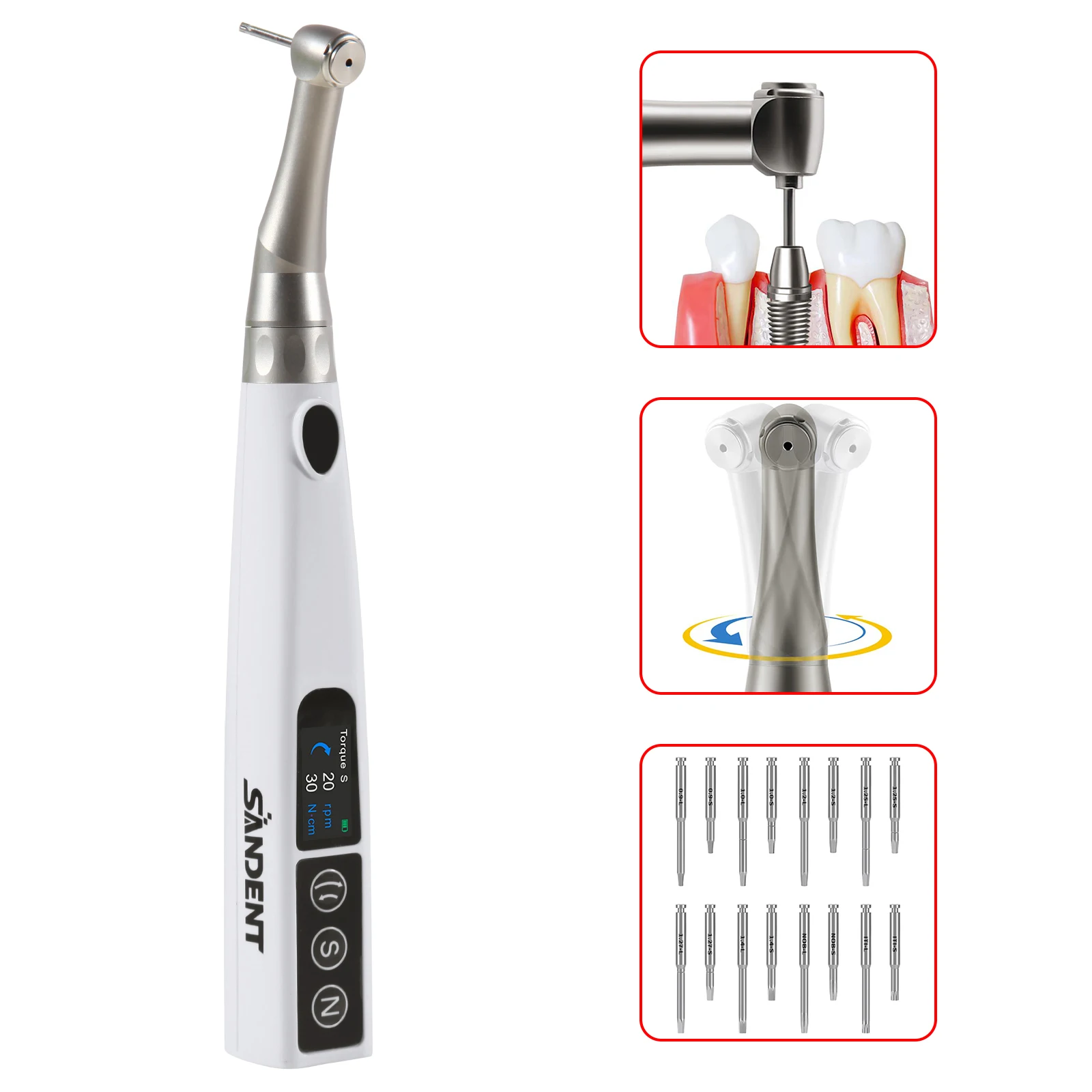 Kit di strumenti per chiave dinamometrica elettrica per impianti dentali wireless sterilizzabile 360 ° 16 driver ruotati inclusi