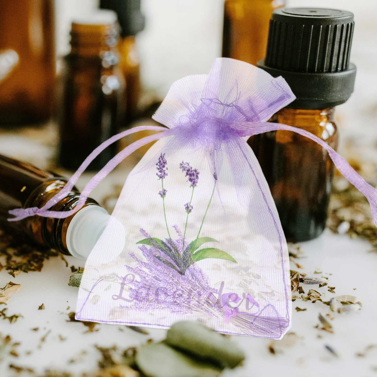 

20pcs Empty Sachet Bags Lavender Herbs Storage Breathable Mesh Drawstring Wardrobe Organza Spice Pouch Flower Container