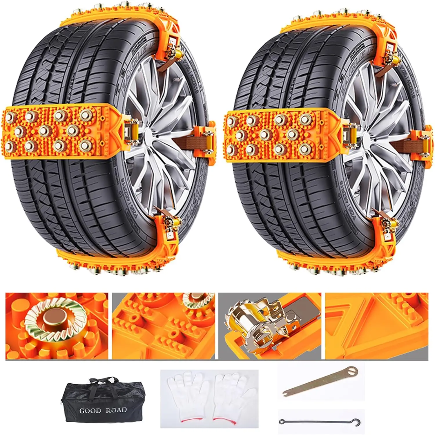 

Snow Chains for Car Tires, Adjustable TPU Anti-Skid Chains for SUVs & Trucks, 6.5-10.4' Tires, Easy Install, 8pcs