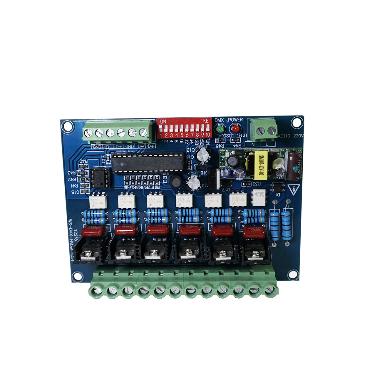 Imagem -04 - Dimmer de Lâmpada Incandescente de Alta Tensão Dimmer Board Decodificador Dmx512 Canais 5a ca 110v220v 50hz