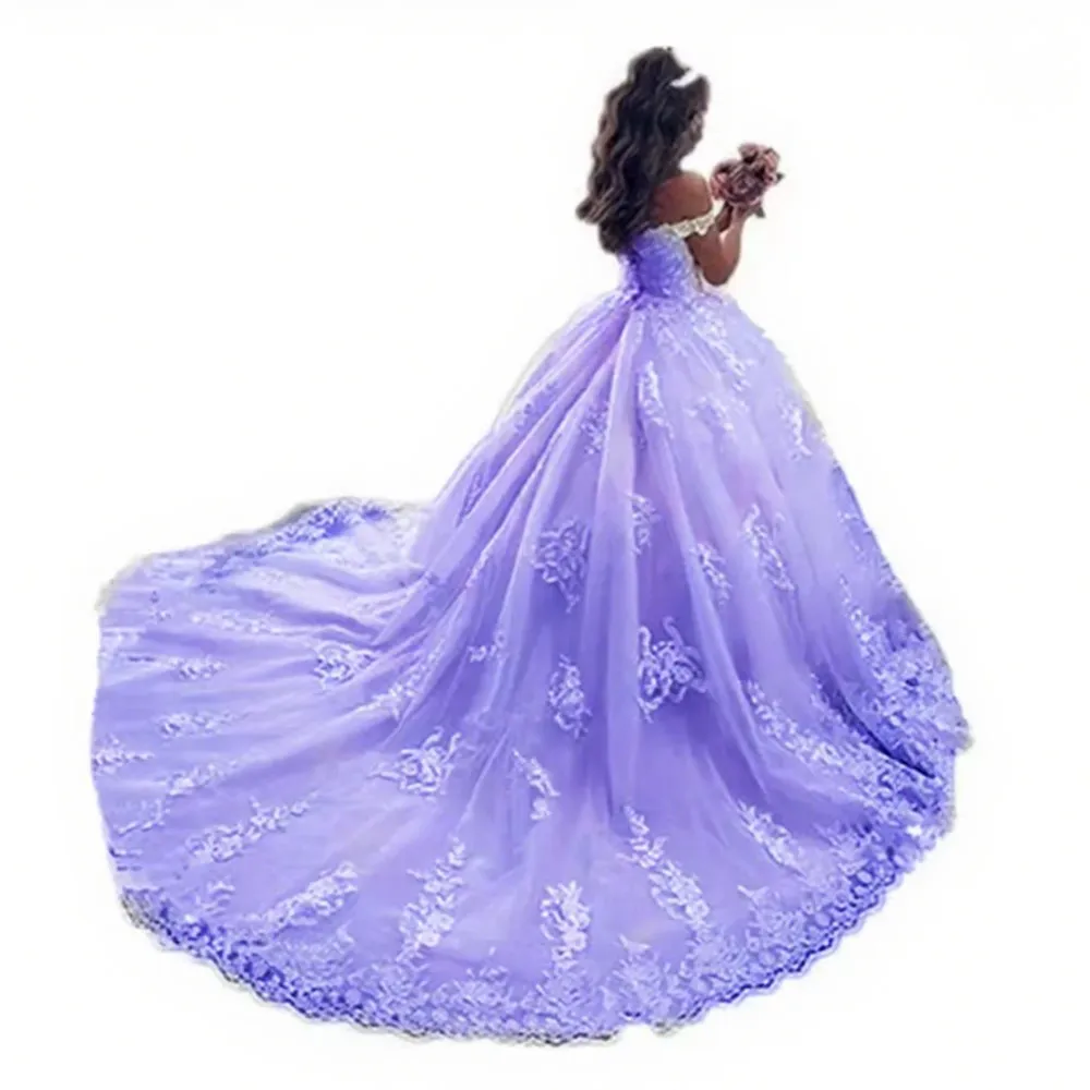 فستان زفاف فاخر مزين بالدانتيل على شكل زهرة للفتيات بدون أكتاف مع ذيل الأميرة وحفلات أعياد الميلاد المقدسة #6