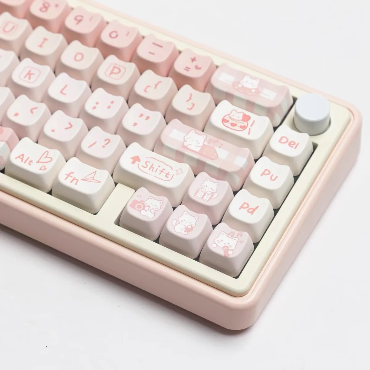 Aulidtech Cute Cat Keycaps MAO Profile Pink White Black Brown Blue for Mechanical Keyboard 60% 80% 100% DIY