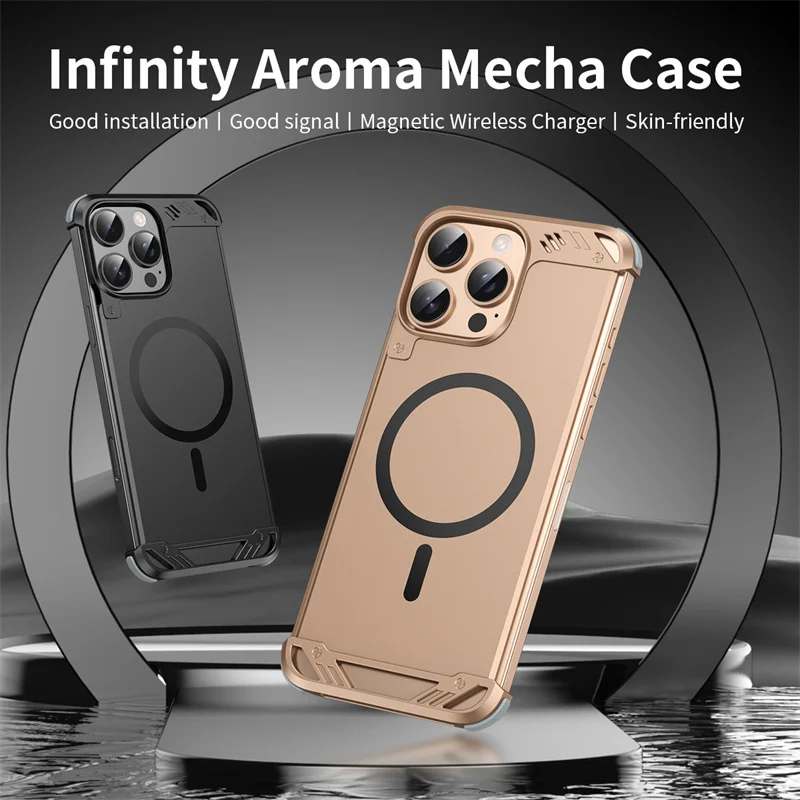 

For Magsafe Magnetic Frameless Metal Phone Case For iPhone 16 15 14 13 Pro Max Plus Aromatherapy Shock-absorbing PC Back Cover