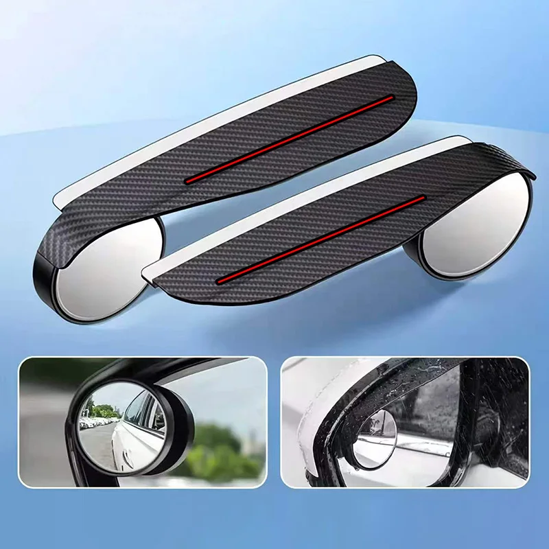 Single Red Line Car Rearview Mirror Rain Shield Small Round Mirror Integrated Cartoon Reflector Reversing Mirror Rainproof Waterproof