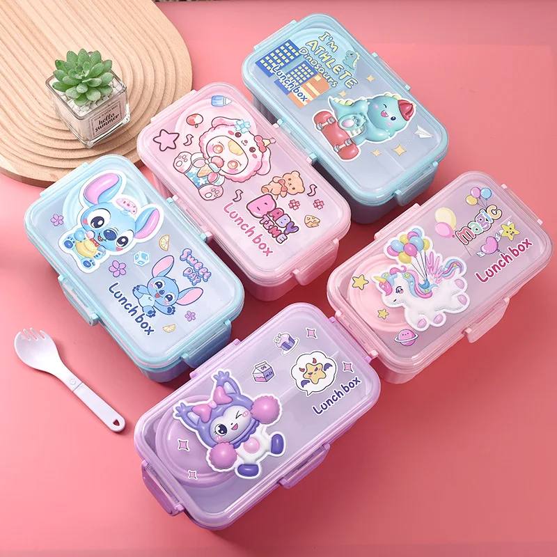 1 قطعة شبكة كرتونية مزدوجة الانقسام مع وعاء الحساء صندوق الغداء ضوء بينتو صندوق الغداء صندوق الغداء #6