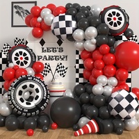 109pcs Race Car Theme Balloon Garland Arch Kit Checker Tire Red Black Latex Balloons for Boy's Birthday Party Baby Shower Decor
