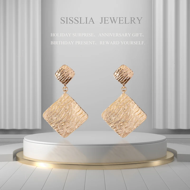 SISSLIA Exaggerated Rhombus Earrings For Women 2024 Trending Accessories Statement Earrings Geometry Jewelry