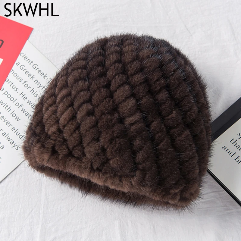 New fashion Genuine real natural women's knitted Mink Fur Hat hand made knit Fashion Winter Headgear Berets cap