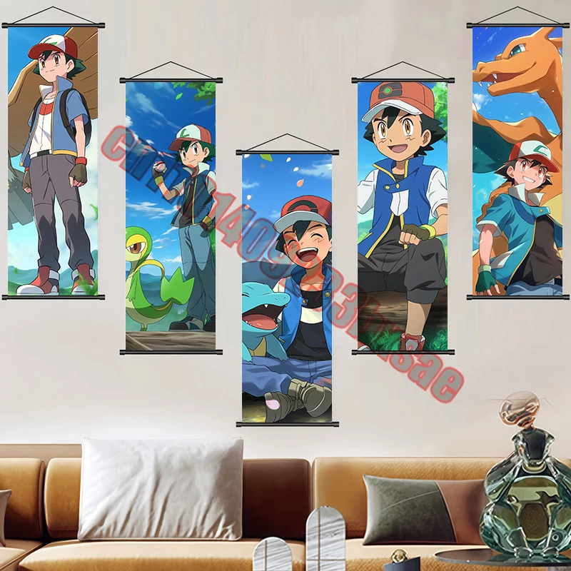 

Classic Anime Pokemon Ash and Their Elves Premium Art Poster Reels for Bedroom Home Wall Decoration Painting Children's Gifts