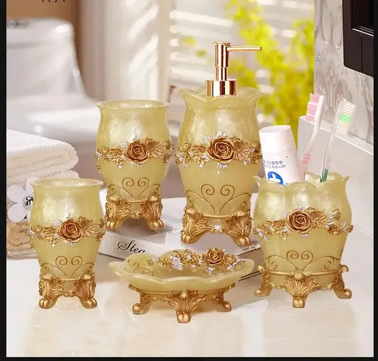 

Набор для ванной комнаты из смолы, туалетные принадлежности, набор из 5 предметов для ванной комнаты с прямоугольным подносом, бутылка для лосьона, держатель для зубной щетки, чашка для рта, мыльница
