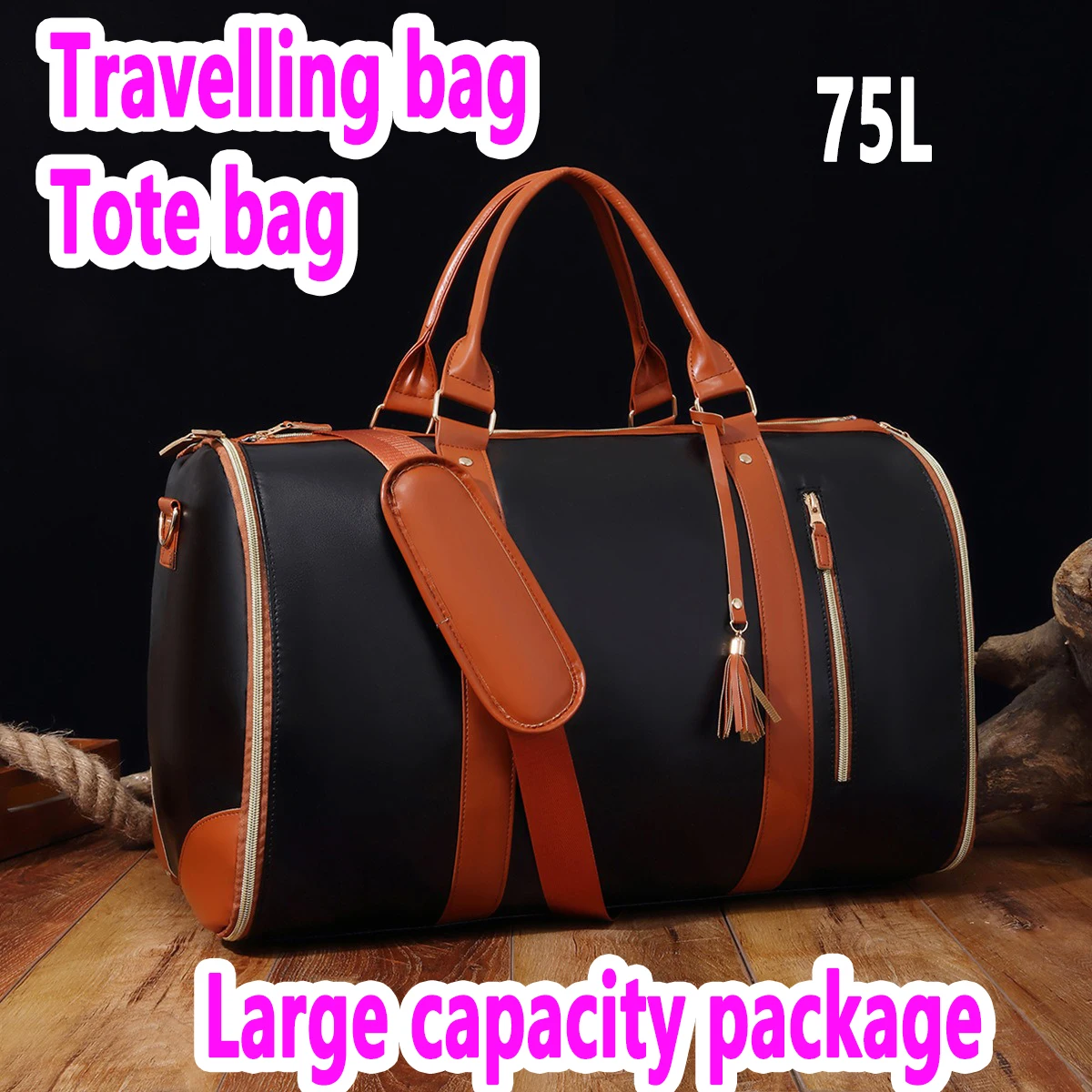 Tas Travel tas Tote 75L tas pakaian bawaan nyaman perjalanan dapat dilipat tas ransel kulit PU kapasitas besar bisnis portabel