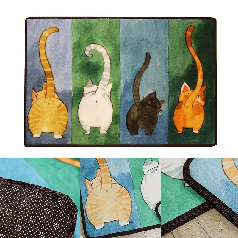 Four Cats Doormat Non-Slip Door Mat Waterproof Rugs Indoor Carpet Universal Welcome Mat Front Door Mud Absorbent for Floor Entra